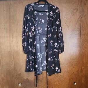 LOFT Floral Long Sleeve Dress in Black and Pink